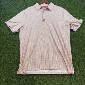 Bogey Bros Golf Co Mens XL Polo Shirt Orange White Circle Game Hand Print Golf